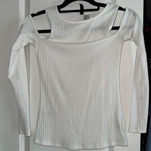 Fitted white long sleeve with cut out shoulders